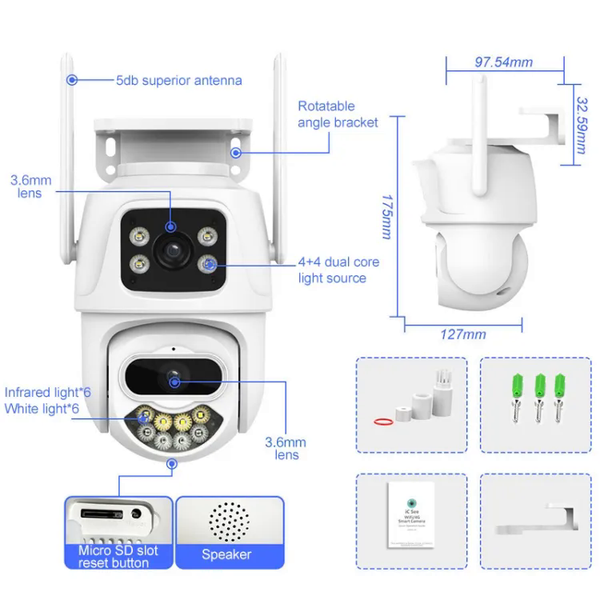 IP камера XM P9-W 3+3+3Mp Белая WiFi SD-Card двусторонний звук PTZ мини двойной свет &mdash; фото